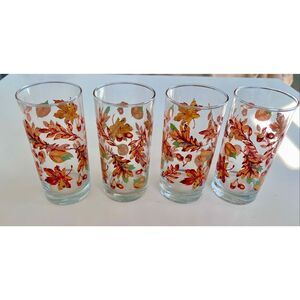 Set of 4 Vintage Libbey Crisa Autumn Leaves Drinking Glasses